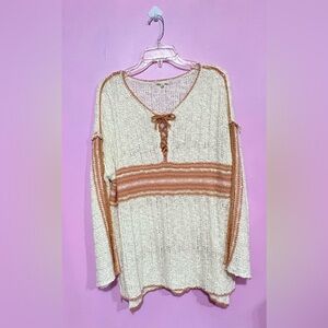 JODIFL Cream and Brown V-Neck Sweater